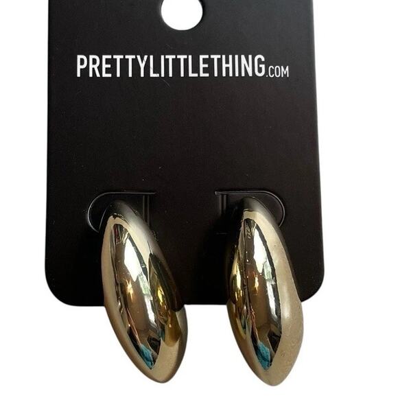NWT PrettyLittleThing Gold Curved Drop Earrings Chunky Push Back Earrings Gold - Picture 4 of 15